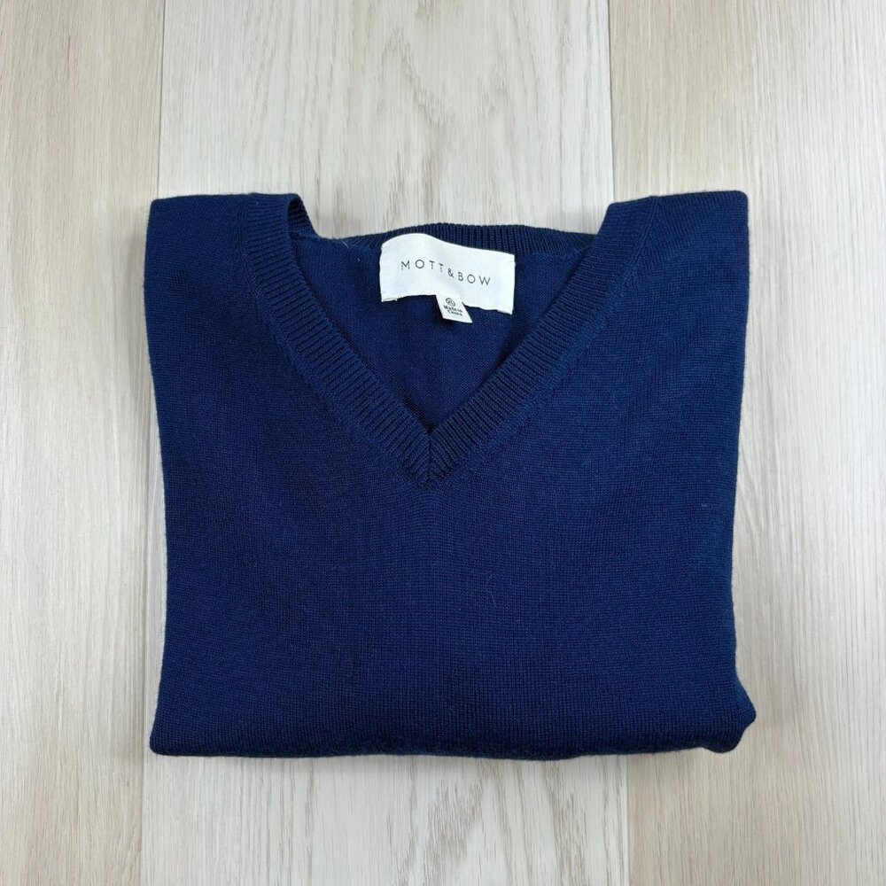 Mott & Bow Mens Blue V-Neck Merino Wool Stretch Long Sleeve Sweater Size XL - Picture 9 of 9